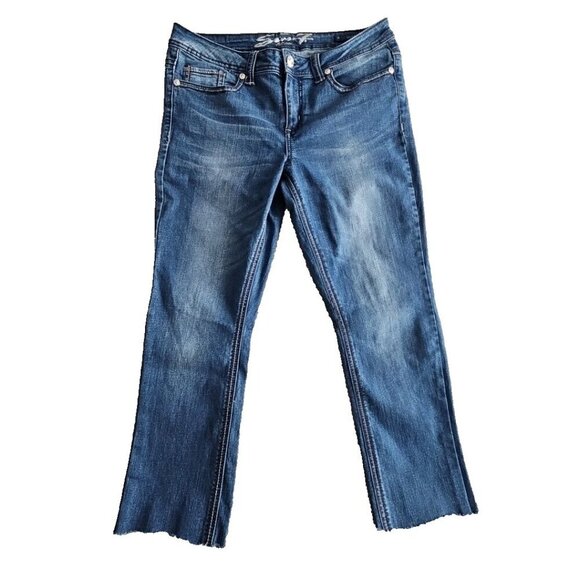 Seven7 Jeans Women's Size 14 (32x26) Blue Slim Boot Embroidered Pockets - Picture 1 of 16